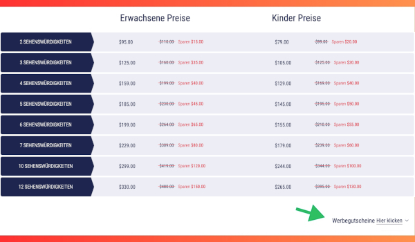 Preise für den Sightseeing FLEX Pass für Erwachsene und Kinder