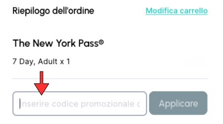 Come inserire il codice promozionale per il New York Pass