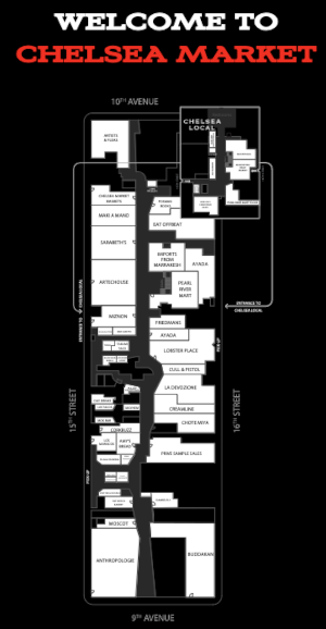 Mappa interna dei negozi presenti al Chelsea Market di New York